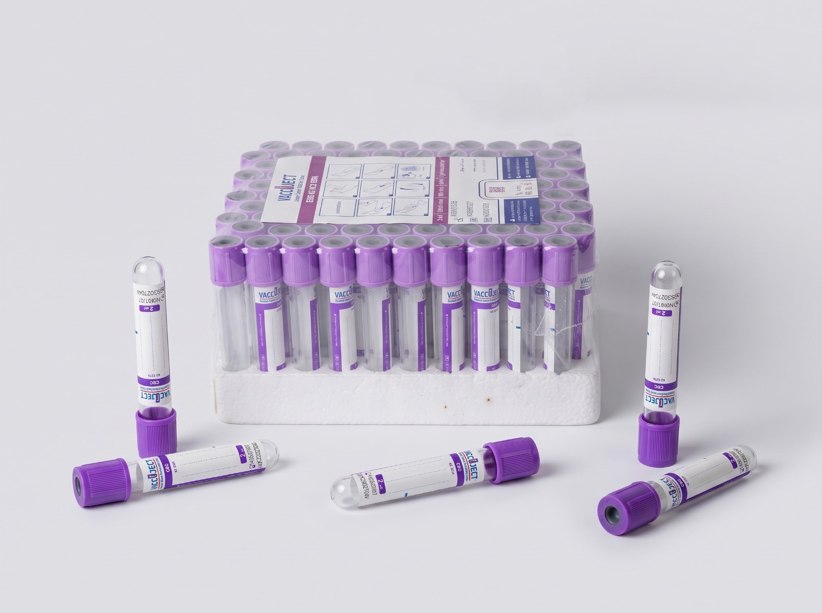 لوله وکیوم خونگیری EDTA K2 حجم 2 میلی لیتر - EDTA K2 Tube 2 ml - VACCUJECT - مصرفی - نمونه گیری - فرآزما تحقیق