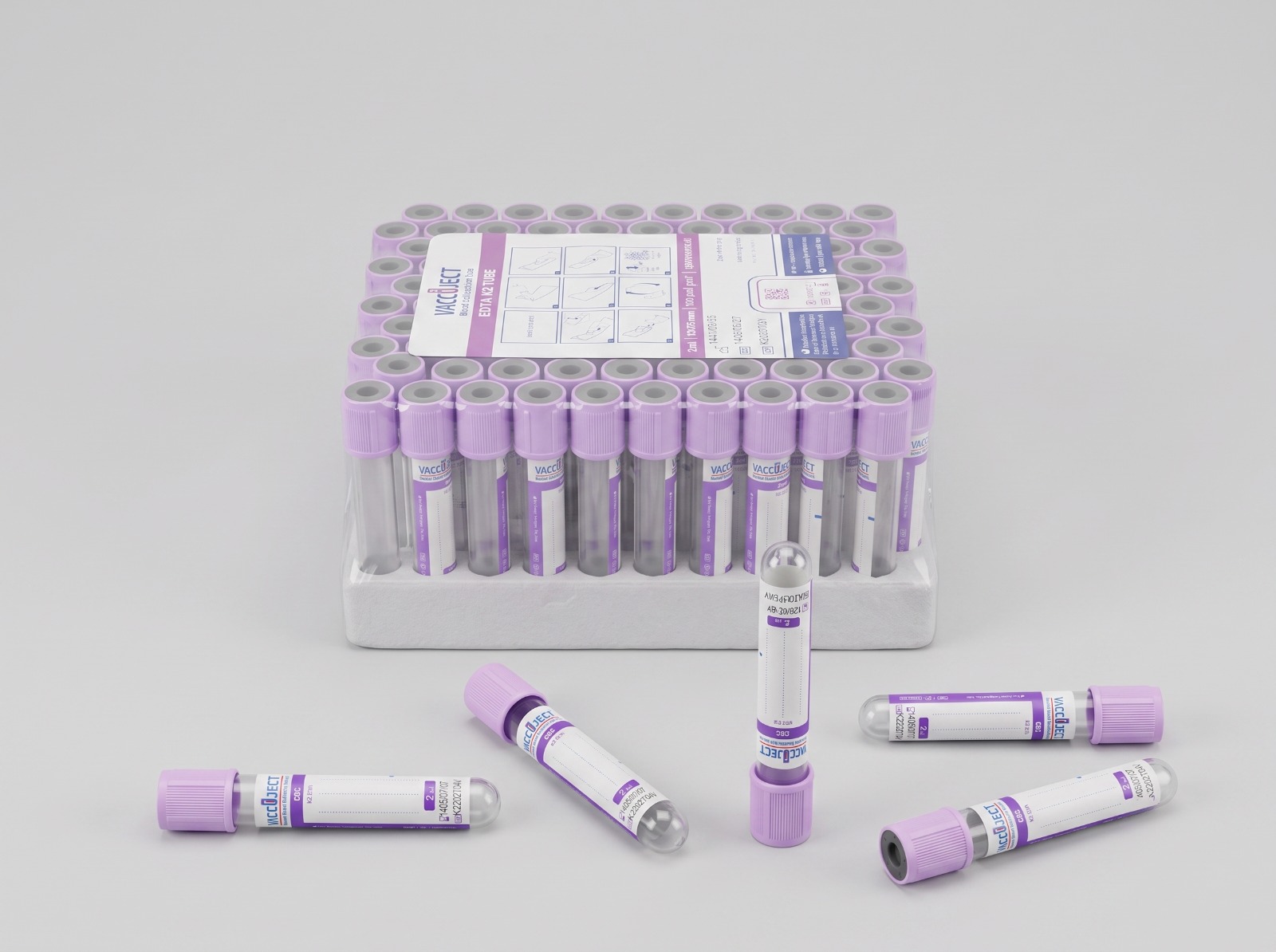 لوله وکیوم خونگیری EDTA K3 حجم 2 میلی لیتر - EDTA K3 Tube 2 ml - VACCUJECT - مصرفی - نمونه گیری - فرآزما تحقیق